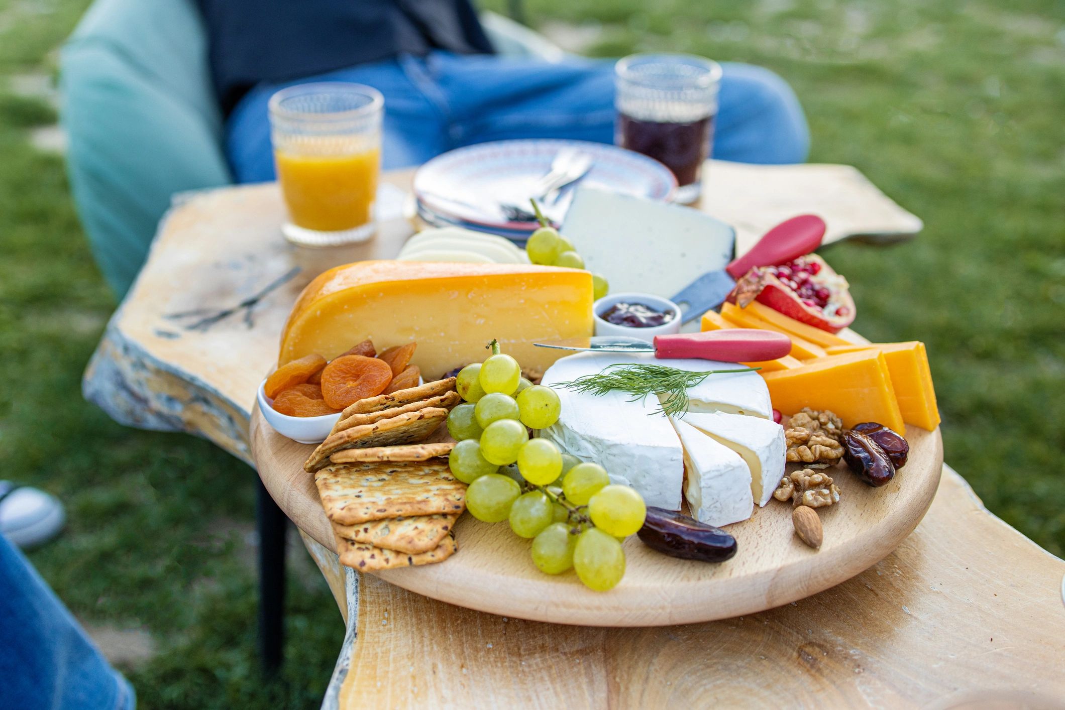 Artfully arranged cheese board on a table